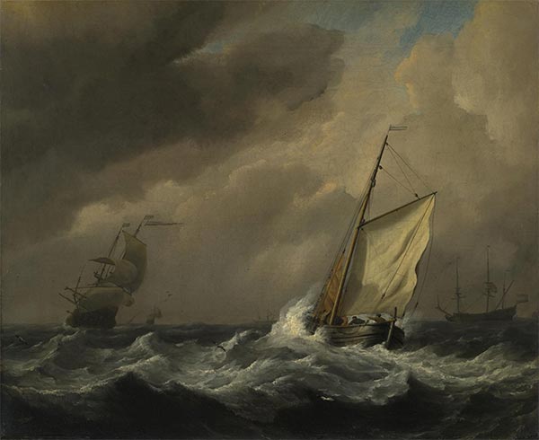 Ein kleines holländisches Schiff hart am Wind in starkem Wind | Willem van de Velde | Gemälde Reproduktion