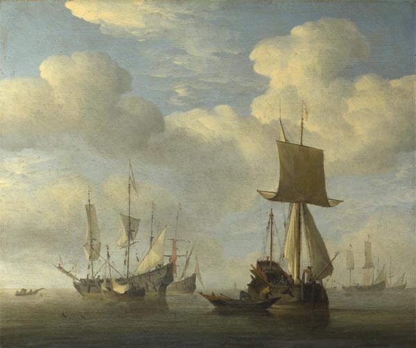 An English Vessel and Dutch Ships Becalmed, c.1660 | Willem van de Velde | Painting Reproduction