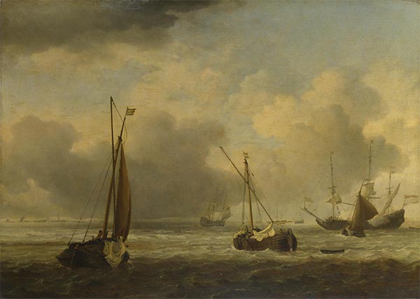Holländische Schiffe und kleine Schiffe vor der Küste bei Brise | Willem van de Velde | Gemälde Reproduktion