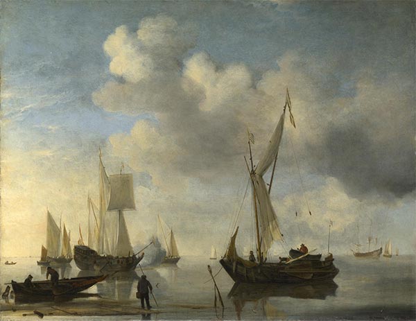 Dutch Vessels lying Inshore in a Calm, one Saluting | Willem van de Velde | Painting Reproduction