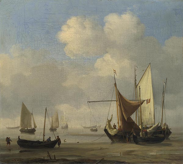 Small Dutch Vessels Aground at Low Water in a Calm, c.1660 | Willem van de Velde | Painting Reproduction