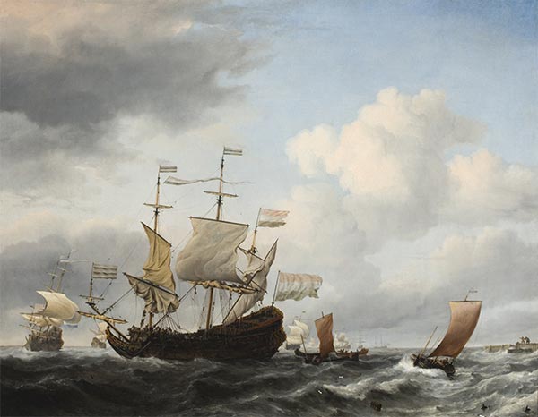 A Dutch Flagship Coming to Anchor, 1672 | Willem van de Velde | Painting Reproduction