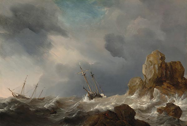 Ships in a Gale, 1660 | Willem van de Velde | Painting Reproduction