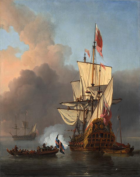An English Warship Firing a Salute, 1673 | Willem van de Velde | Painting Reproduction