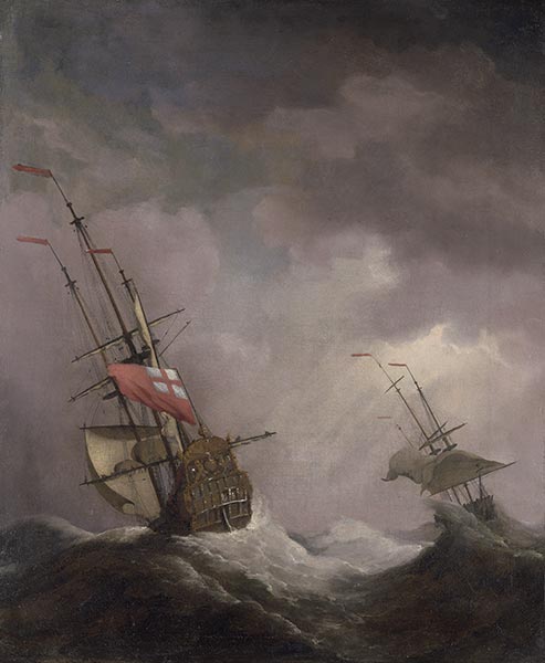 An English Ship at Sea Running In a Gale, c.1700 | Willem van de Velde | Painting Reproduction
