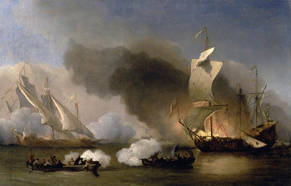 An Action between English Ships and Barbary Corsairs, c.1695 | Willem van de Velde | Painting Reproduction