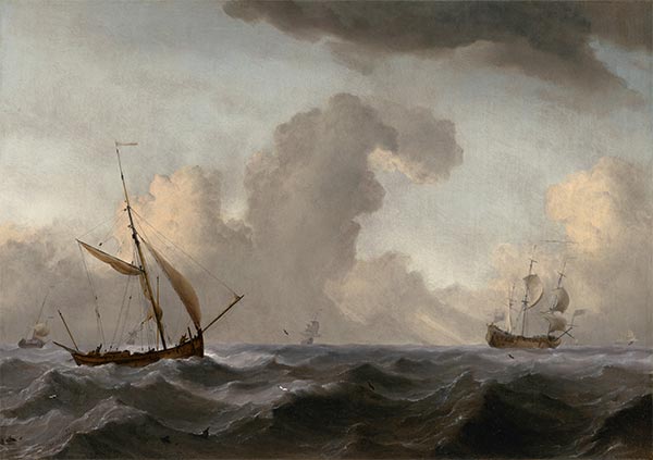 Eine englische Galeotte auf See, die vor starkem Wind läuft | Willem van de Velde | Gemälde Reproduktion