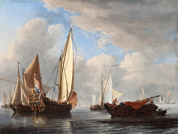 A Yacht and Other Vessels in a Calm, 1671 | Willem van de Velde | Gemälde Reproduktion