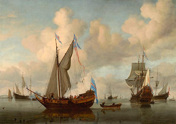 The English Royal Yacht Mary about to Fire a Salute, 1660 | Willem van de Velde | Painting Reproduction