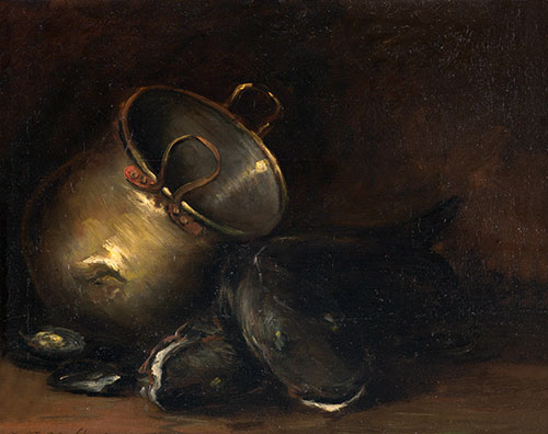Stillleben - Messingkessel und Wels | William Merritt Chase | Gemälde Reproduktion