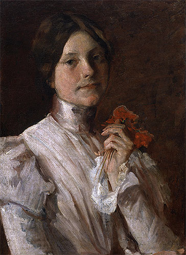 Young Woman with Red Flowers, 1904 by William Merritt Chase | Painting Reproduction