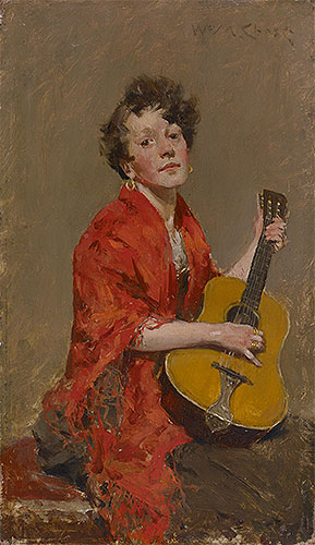 Girl with Guitar, c.1886 | William Merritt Chase | Gemälde Reproduktion