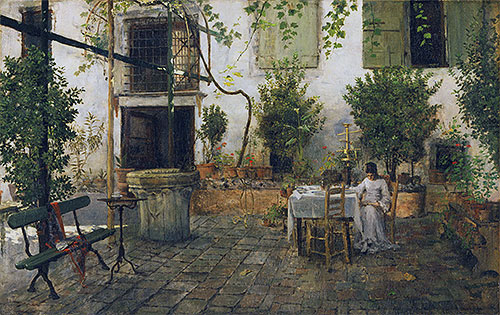 Courtyard in Venice, 1877 by William Merritt Chase | Painting Reproduction