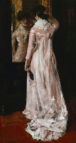 I Think I am Ready Now (The Mirror, the Pink Dress), c.1883 by William Merritt Chase | Painting Reproduction
