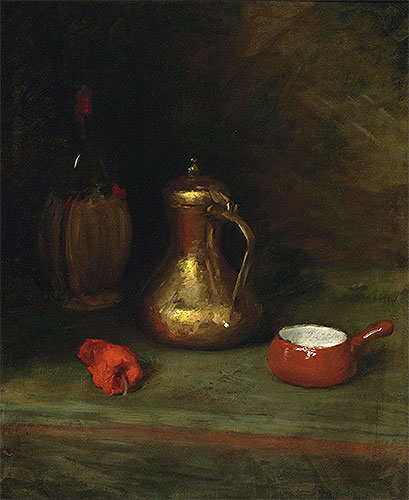 Still Life with Bottle, Carafe, Pot and Red Pepper, c.1905 by William Merritt Chase | Painting Reproduction