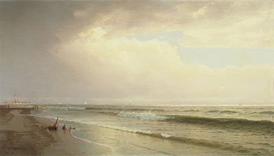 Seascape with Distant Lighthouse, Atlantic City, New Jersey, 1873 | William Trost Richards | Painting Reproduction