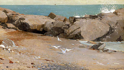 Rocky Coast and Gulls, 1869 | Winslow Homer | Gemälde Reproduktion