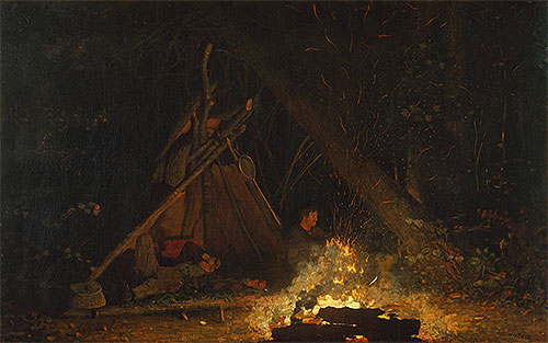 Camp Fire, 1880 by Winslow Homer | Painting Reproduction