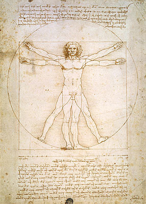 Vitruvian Man (The Proportions of the Human Figure), c.1492 | Leonardo da Vinci | Painting Reproduction