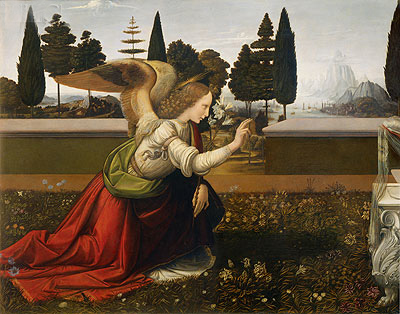 The Annunciation (Detail of Angel), c.1472/75 | Leonardo da Vinci | Painting Reproduction