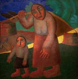 Woman with Buckets and Child, 1912 by Kazimir Malevich | Painting Reproduction