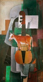 Cow and violin, 1913 by Kazimir Malevich | Painting Reproduction