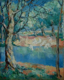 River in a forest, 1930 by Kazimir Malevich | Painting Reproduction