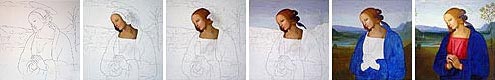 The reproduction of a painting with oil on a canvas - the process of painting in pictures step by step