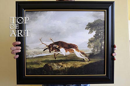 framed painting "Hound Coursing a Stag" by Stubbs