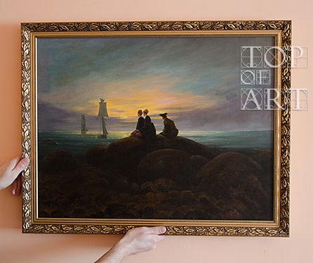 framed painting "The Moon Rising over the Sea" by Caspar David Friedrich