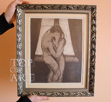 framed painting "The Kiss" by Edvard Munch
