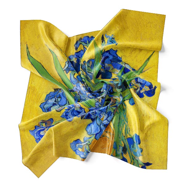 Seidenschal | Vase mit Schwertlilien vor gelbem Hintergrund | Vincent van Gogh | Image 1