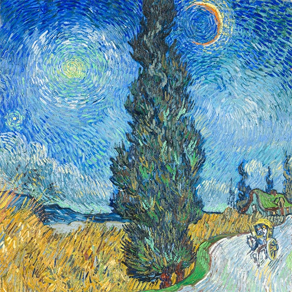 Seidenschal | Straße mit Zypresse und Stern | Vincent van Gogh | Originalgemälde