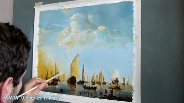Willem van de Velde - Ships in a Calm Sea: A Masterpiece Recreated by TOPofART.com