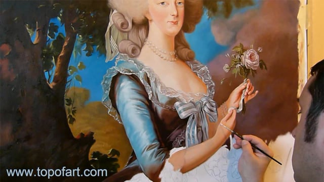 Elisabeth-Louise Vigee Le Brun - Marie Antoinette with a Rose: A Masterpiece Recreated by TOPofART.com