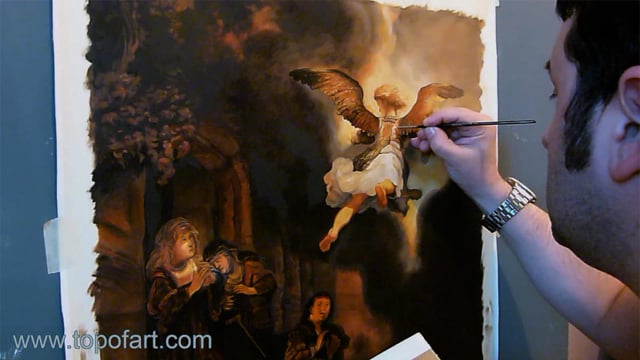 Rembrandt - The Archangel Leaving the Family of Tobias: A Masterpiece Recreated by TOPofART.com