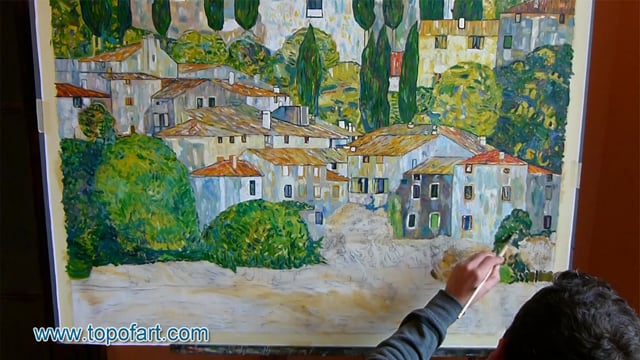 Klimt - Church in Cassone (Landscape with Cypresses): A Masterpiece Recreated by TOPofART.com