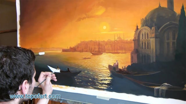 Aivazovsky - View of Constantinople by Moonlight: A Masterpiece Recreated by TOPofART.com