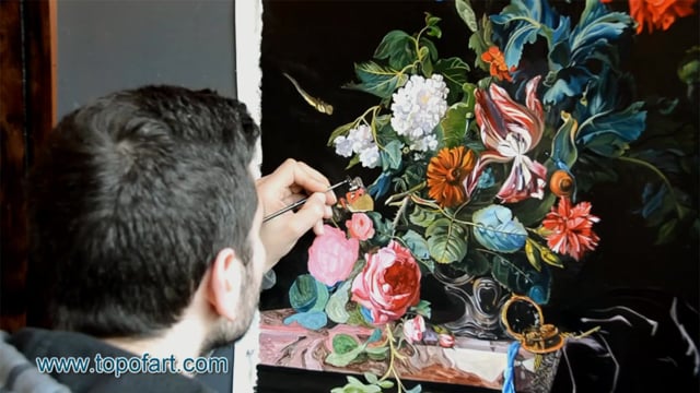 Willem van Aelst | Blumen in einer silbernen Vase | Gemälde Reproduktion Video von TOPofART