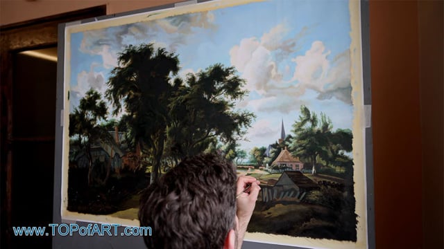 Meindert Hobbema | Eingang zu Dorf | Gemälde Reproduktion Video von TOPofART