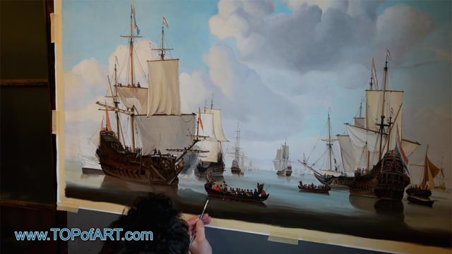van de Velde | Dutch Ships in a Calm Sea | Painting Reproduction Video by TOPofART