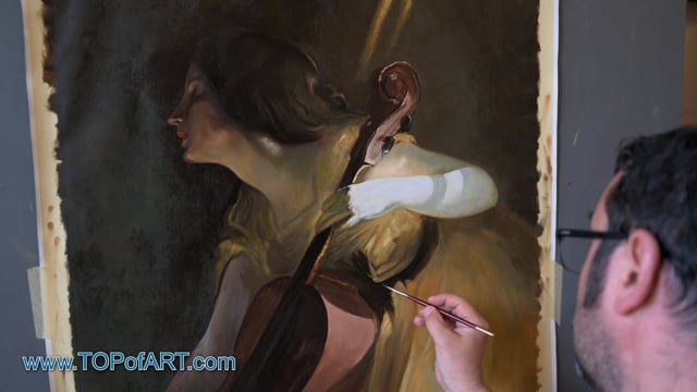 J. W. Alexander | Ein Sonnenstrahl (Der Cellist) | Gemälde Reproduktion Video von TOPofART