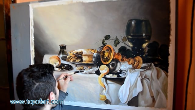 Pieter Claesz - Banquet Piece with Pie, Tazza and Gilded Cup: A Masterpiece Recreated by TOPofART.com