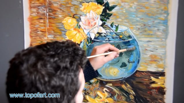 Hassam - Roses in a Vase: A Masterpiece Recreated by TOPofART.com