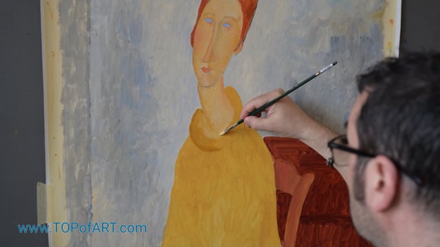 Modigliani - Jeanne Hebuterne with Yellow Sweater: A Masterpiece Recreated by TOPofART.com
