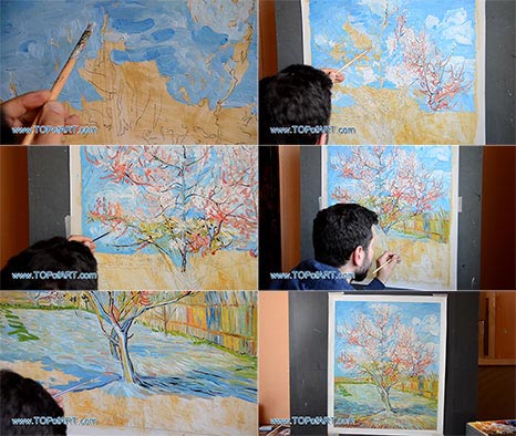 Pink Peach Tree in Blossom by van Gogh - Painting Reproduction