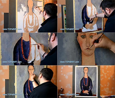 Woman with a Red Necklace by Modigliani - Painting Reproduction